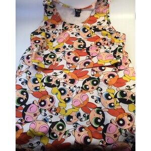Hot Topic The Powerpuff Girls 2pce Set Allover Crop Top + Circle Skirt Size XL